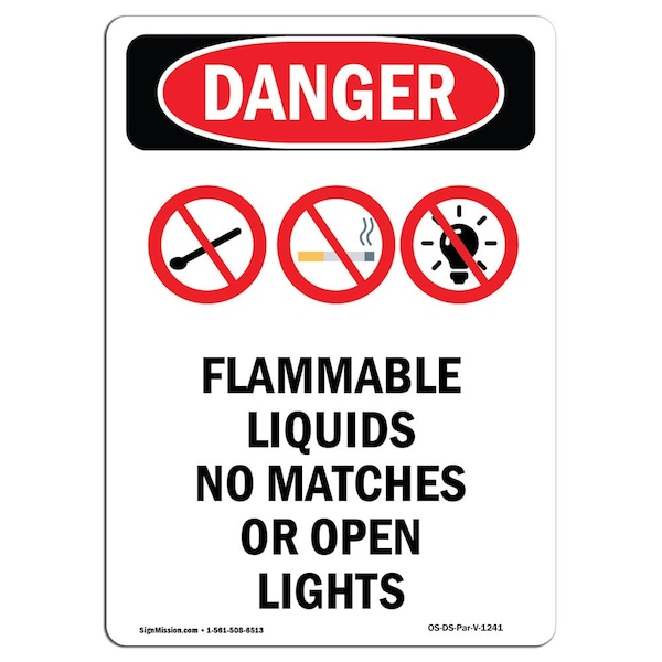 Safety Sign, OSHA Danger, 24" Height, Flammable Liquids No, Portrait, D-1824-V-1241